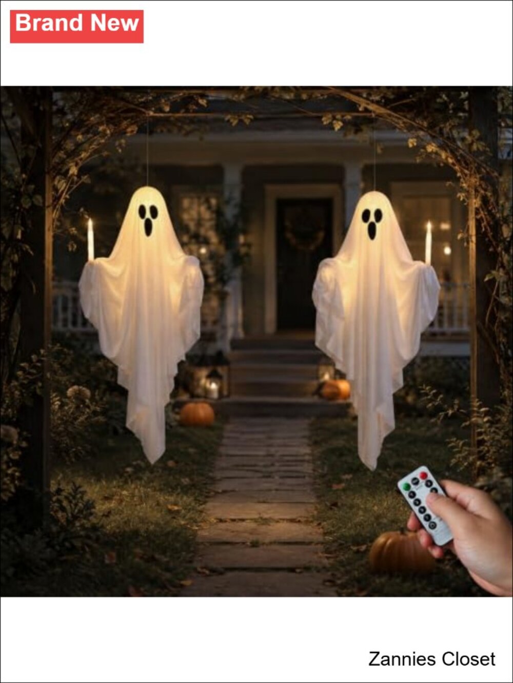 👻 2 Pack 47in Lighted Hanging Ghosts Remote Timer 8 Modes Halloween Decor